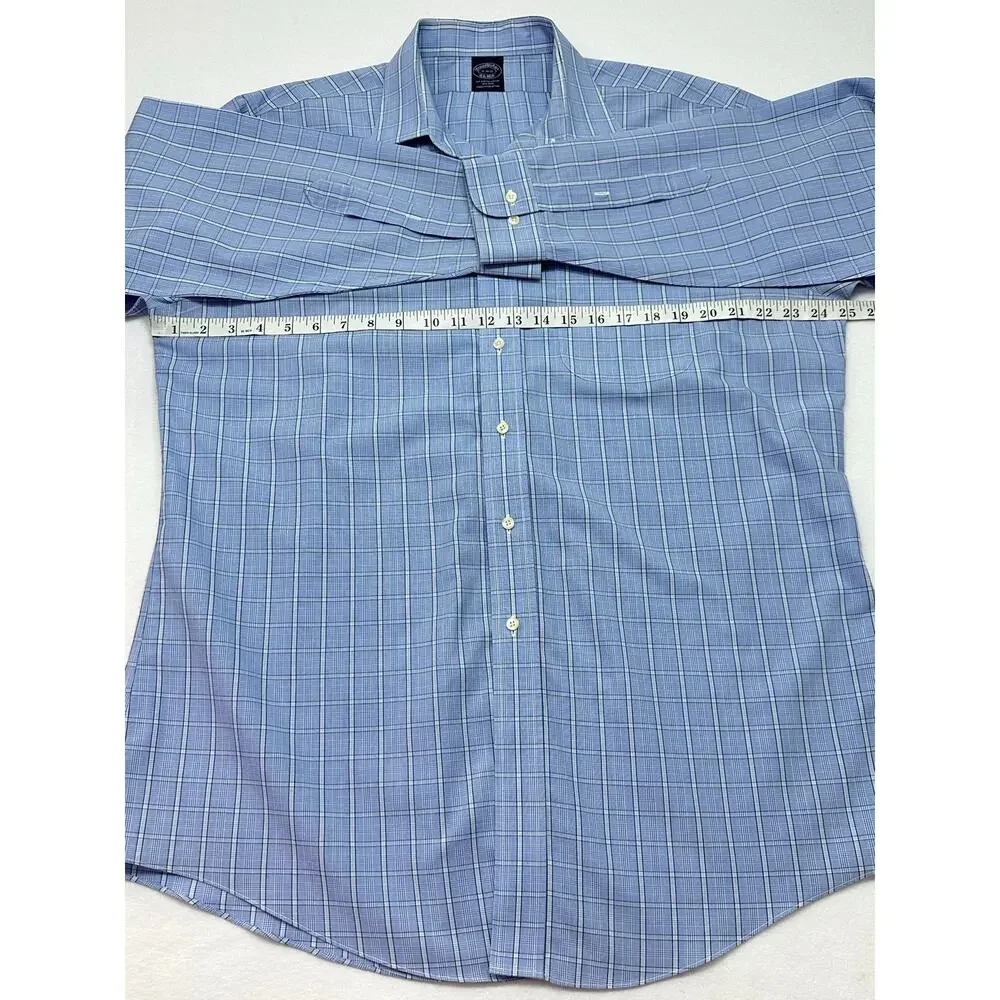 Brooks Brothers Blue Plaid Supima Cotton Dress Shirt Men’s 17 34/35 Non-Iron